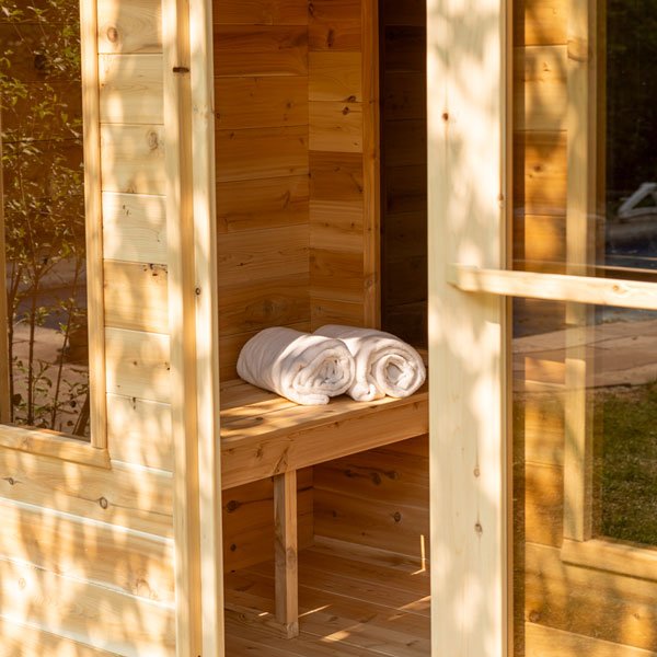 CT Georgian Cabin Sauna with Changeroom and Flat Floor Plate - Outdoor Elevate - LeisureCraft - Wood Burning Saunas