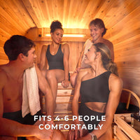 Backyard Discovery Lennon 4-6 Person Traditional Cedar Outdoor Cube Sauna with Porch, Electric Sauna Heater, Sauna Rocks, Dry Heat, Steam Sauna, LED Lights, Wi-Fi Control, Sauna Accessories