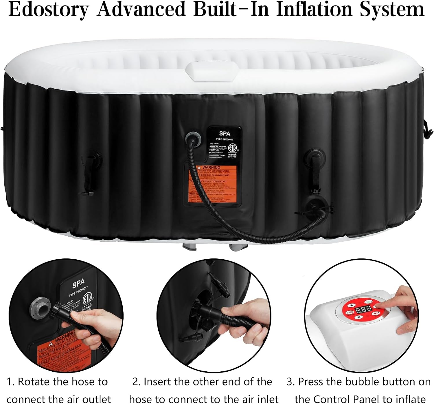 2-Person Inflatable Oval Hot Tub with 90 Bubble Jets, Black