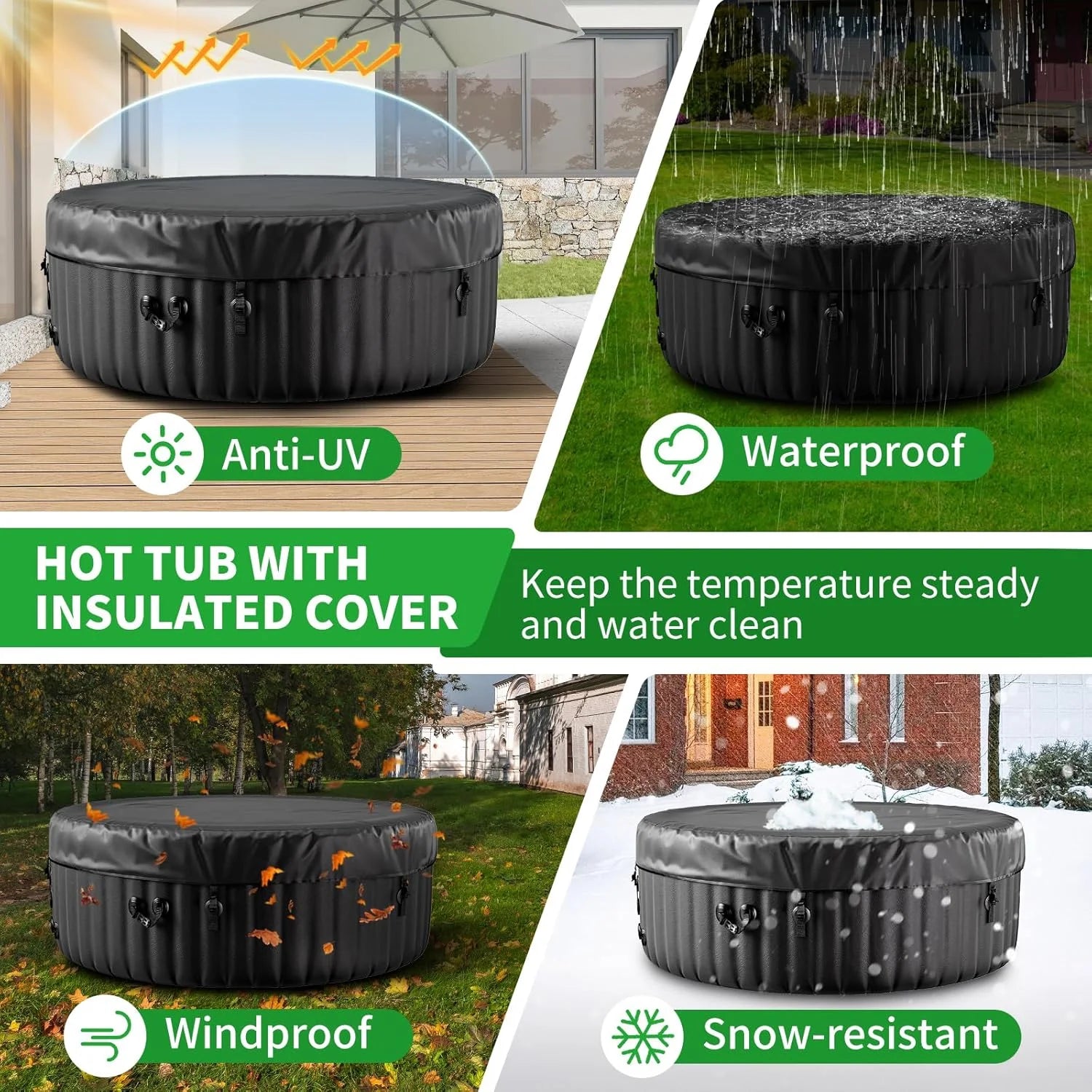4-6 Person Inflatable Hot Tub, Square Blow up Portable Hot Tub, Leak-Proof PVC Outdoor Spa with 130 Strong Air Jets, Heater Pump and Insulated Cover, 73” X 73”X 25”
