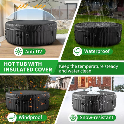 4-6 Person Inflatable Hot Tub, Square Blow up Portable Hot Tub, Leak-Proof PVC Outdoor Spa with 130 Strong Air Jets, Heater Pump and Insulated Cover, 73” X 73”X 25”