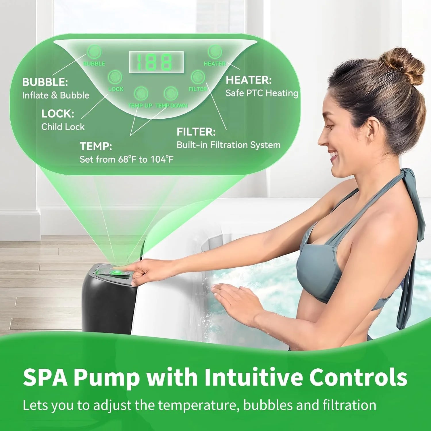 4-6 Person Inflatable Hot Tub, Square Blow up Portable Hot Tub, Leak-Proof PVC Outdoor Spa with 130 Strong Air Jets, Heater Pump and Insulated Cover, 73” X 73”X 25”