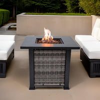 Adana Propane Fire Pit Table 28” Outdoor Firepit 50,000 BTU Firepits for outside with Lava Rocks and Removable Lid Metal Fire Pit Outdoor Fireplace Propane Fire Pits for outside CSA Certified