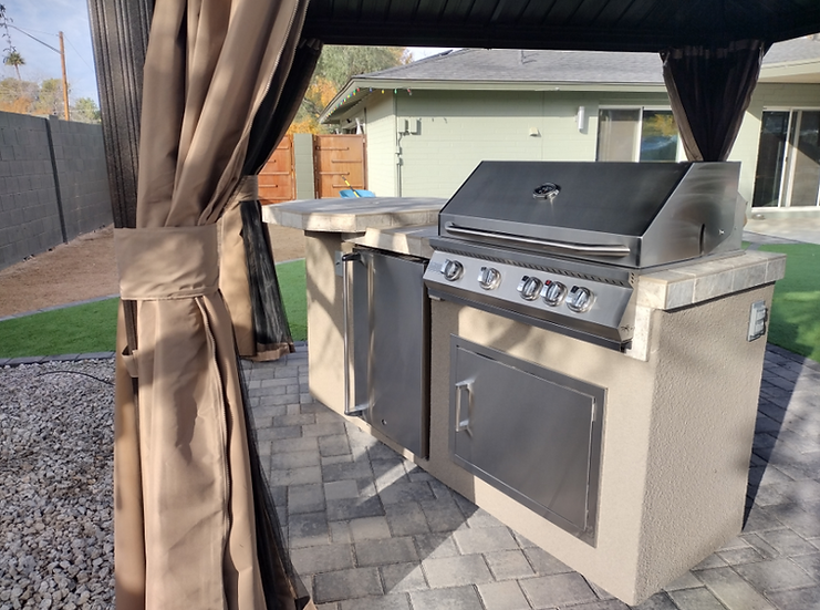 Poly 7'6" BBQ Island with Octagon Bar on Three Sides and Built In BBQ Grill