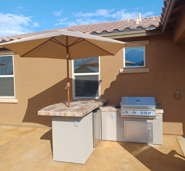 Caribbean BBQ Island: 4-Burner Grill, Refrigerator & Drawers