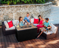 43 Inch Fire Pit for Outdoor - 50,000 BTU Outdoor Propane Fire Pit Table with Lid, Rain Cover & Lava Rocks - Patio Fire Pit Table with Tempered Glass for Backyard Gatherings - Black