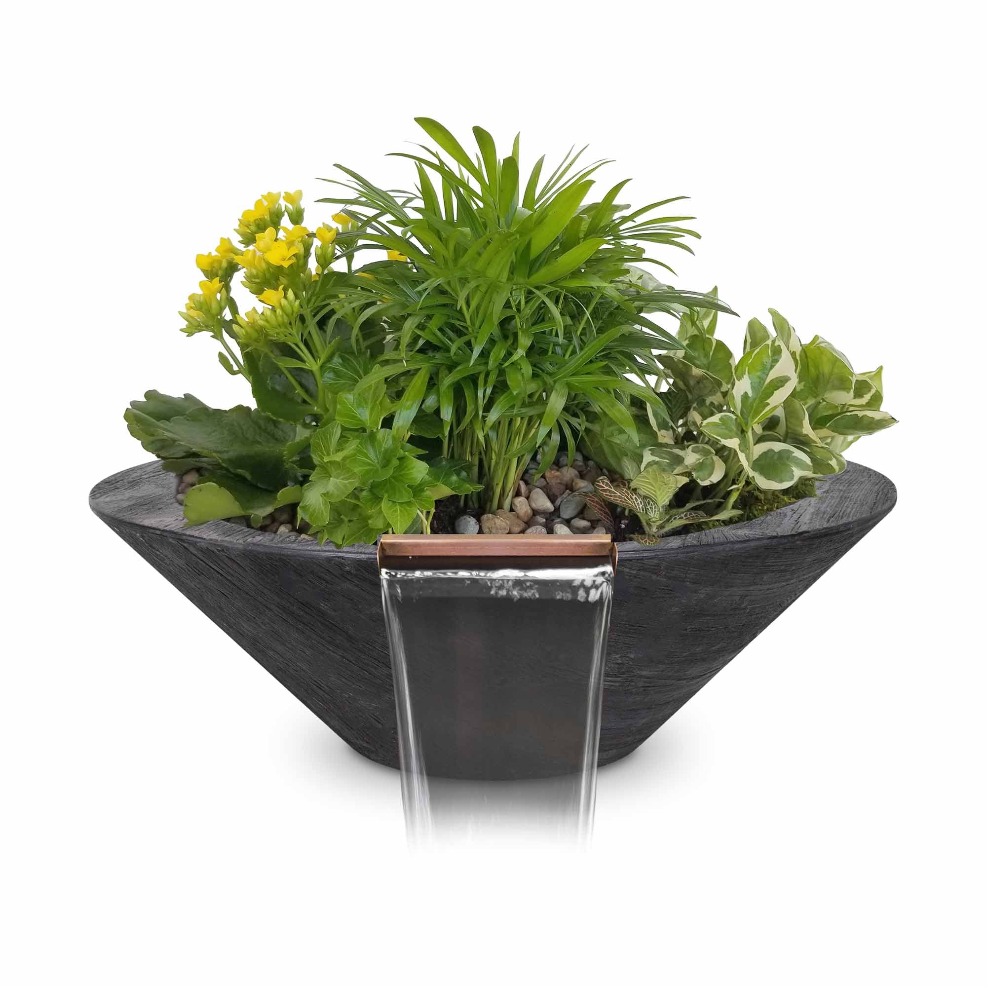 Outdoor Plus Round Cazo Planter & Water Bowl - Wood Grain GFRC Concrete