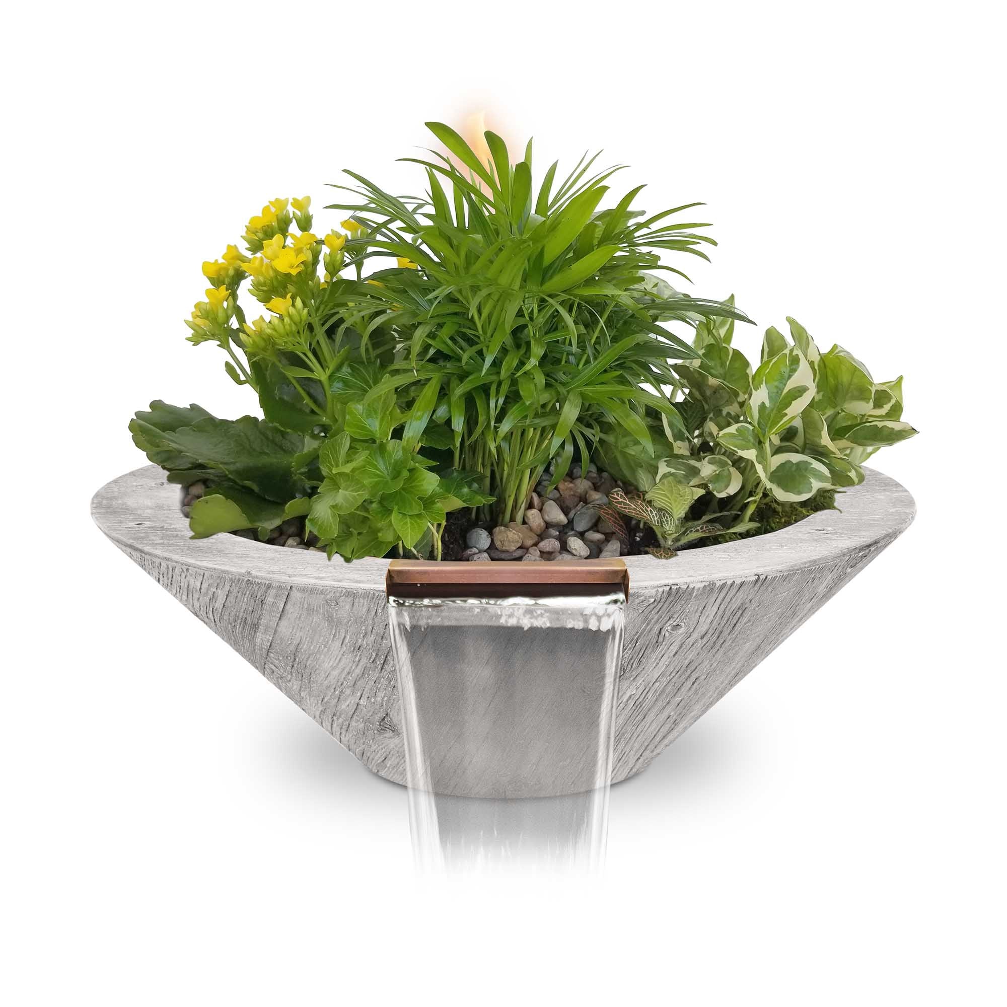 Outdoor Plus Round Cazo Planter & Water Bowl - Wood Grain GFRC Concrete