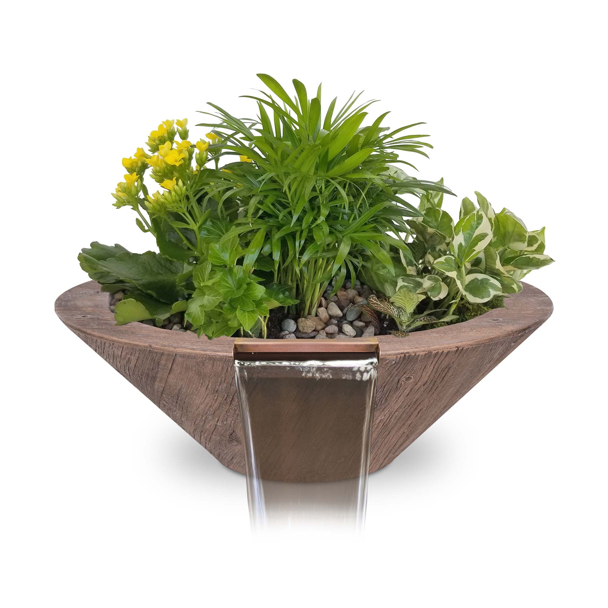 Outdoor Plus Round Cazo Planter & Water Bowl - Wood Grain GFRC Concrete