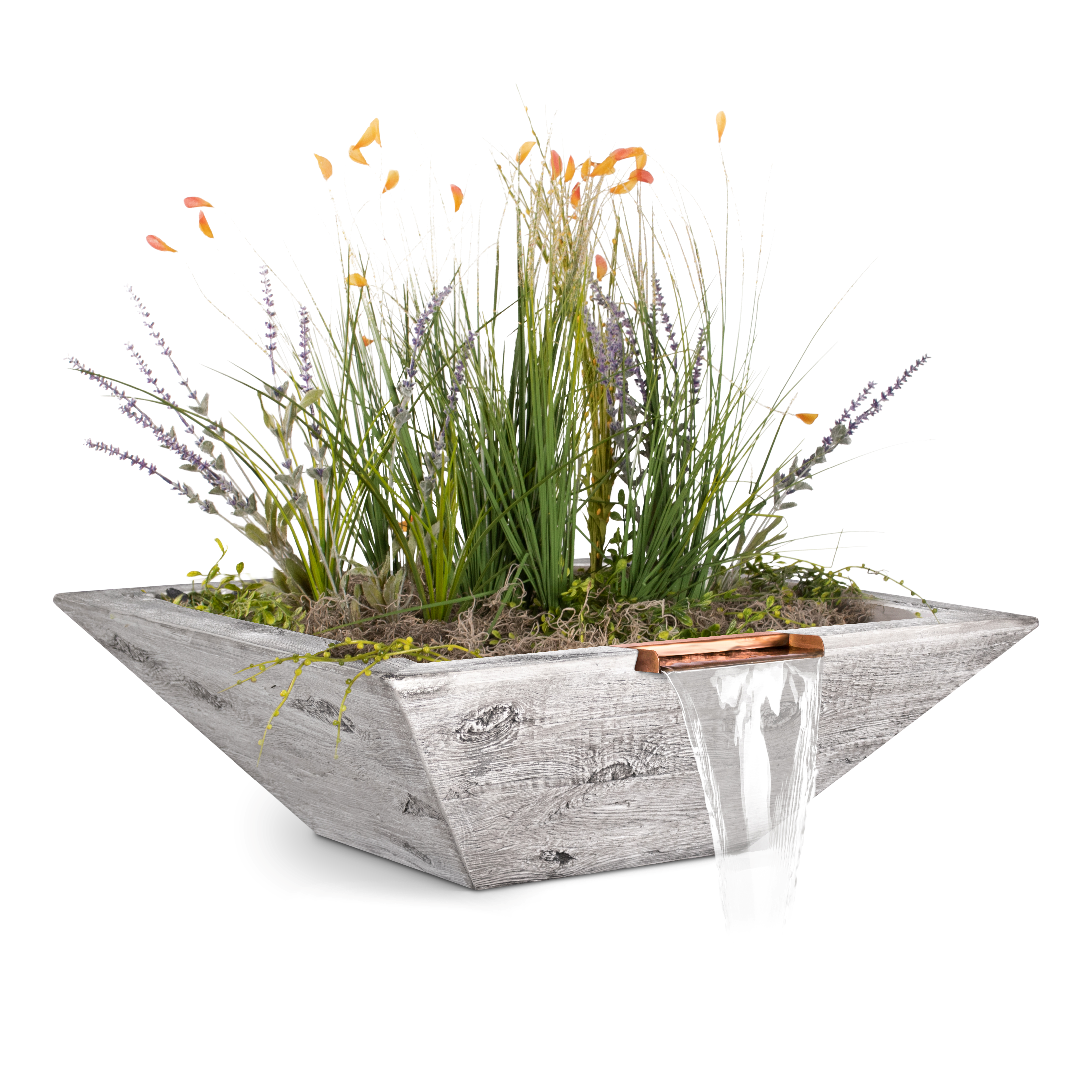 Outdoor Plus Square Maya Planter & Water Bowl - Wood Grain GFRC Concrete