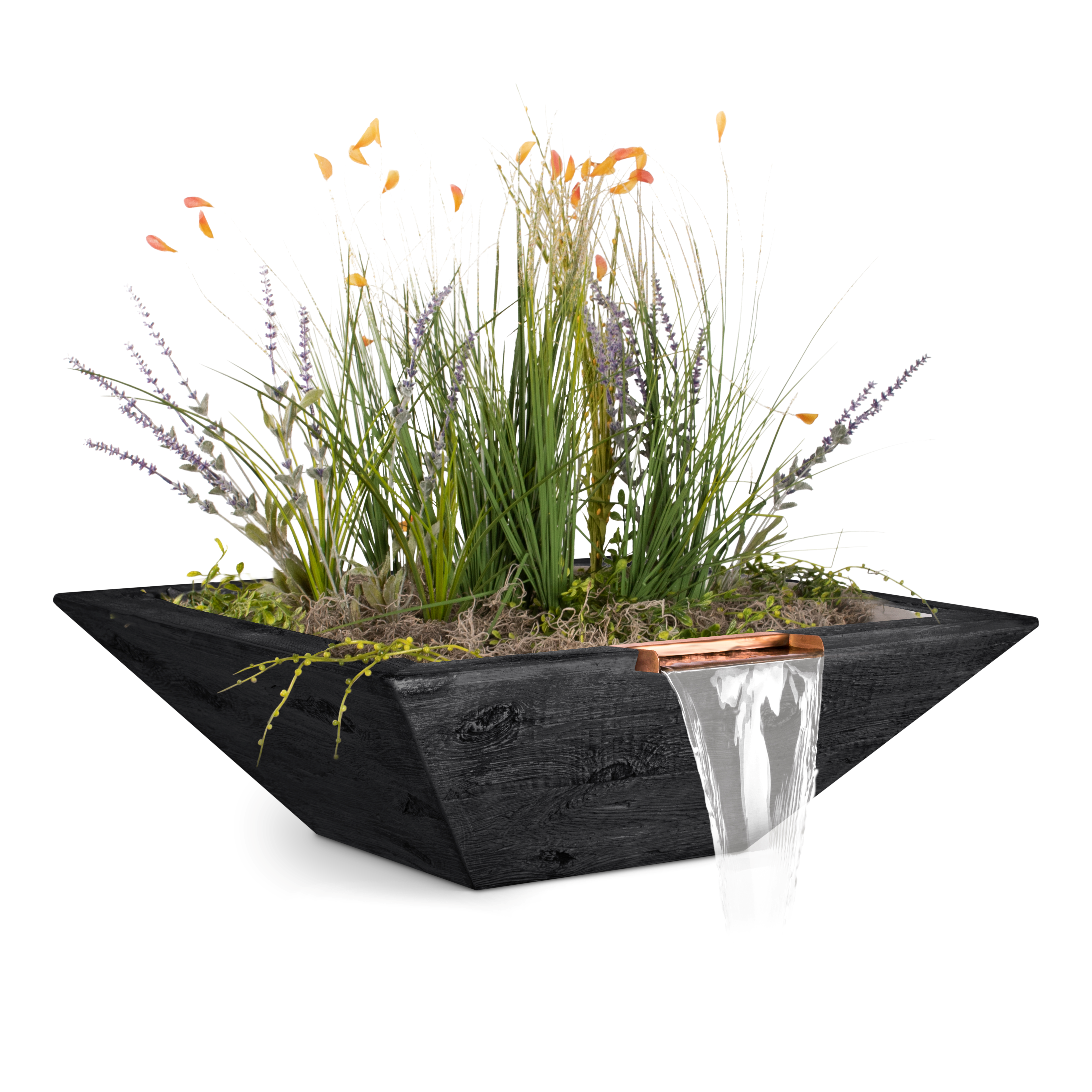 Outdoor Plus Square Maya Planter & Water Bowl - Wood Grain GFRC Concrete