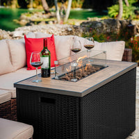 43 Inch Fire Pit for Outdoor - 50,000 BTU Outdoor Propane Fire Pit Table with Lid, Rain Cover & Lava Rocks - Patio Fire Pit Table with Tempered Glass for Backyard Gatherings - Black