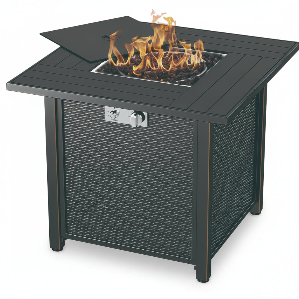Propane Fire Pit 30 Inch Outdoor Gas Fire Pit | Steel Fire Table with Lid | Patio Fire Pit Table & Outdoor Fire Pir Propane for Deck, Garden & Backyard | Powerful Propane Outdoor Fire Pit 50,000 BTU