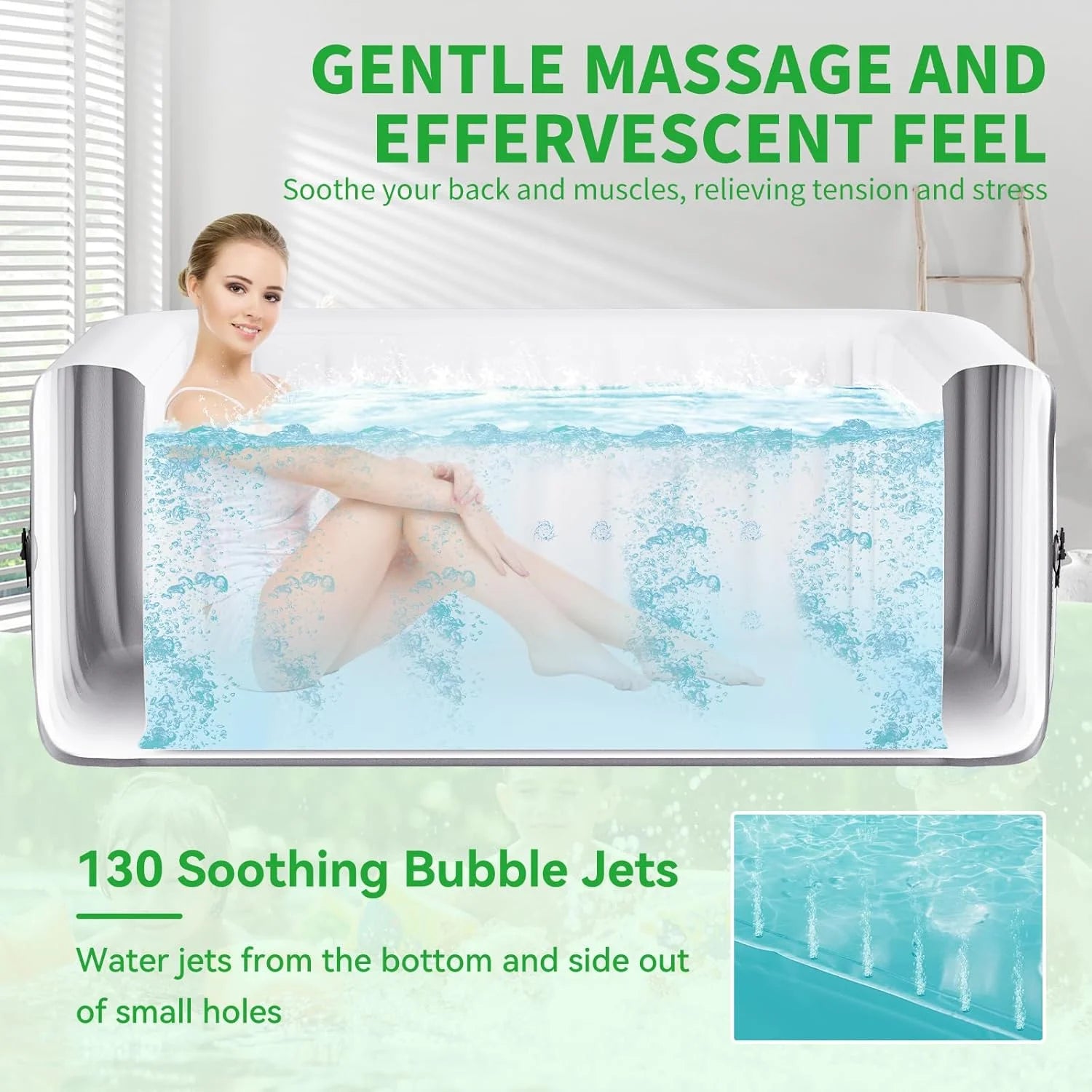 4-6 Person Inflatable Hot Tub, Square Blow up Portable Hot Tub, Leak-Proof PVC Outdoor Spa with 130 Strong Air Jets, Heater Pump and Insulated Cover, 73” X 73”X 25”
