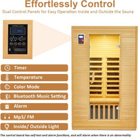 2024 Upgrade 2 Person Sauna, Low EMF 6 Heating Plate Infrared Physical Therapy Wooden Dry Steam Sauna with MP3 Auxiliary Connection, Dual Controls, Iron Shirt Wall Plate, Home Spa Day Use, Gift