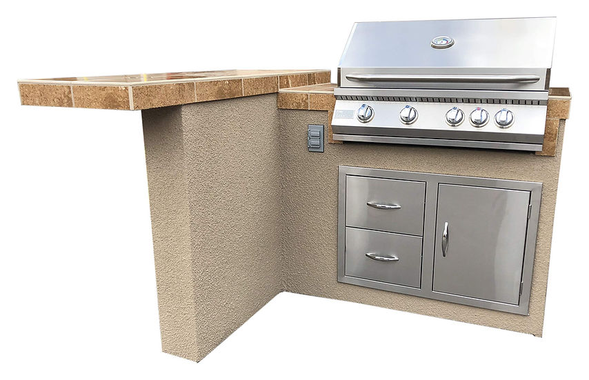 Havana L-Shape BBQ Island with Bar Seating & Built-In 4'x5' BBQ Grill