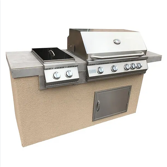 Antigua 6' BBQ Island with Built-In Grill, Side Burner & Bar