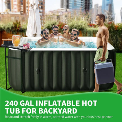 4-6 Person Inflatable Hot Tub, Square Blow up Portable Hot Tub, Leak-Proof PVC Outdoor Spa with 130 Strong Air Jets, Heater Pump and Insulated Cover, 73” X 73”X 25”