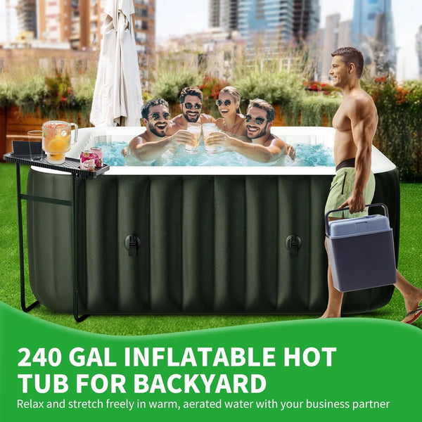 4-6 Person Inflatable Hot Tub, Square Blow up Portable Hot Tub, Leak-Proof PVC Outdoor Spa with 130 Strong Air Jets, Heater Pump and Insulated Cover, 73” X 73”X 25”