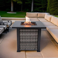 Adana Propane Fire Pit Table 28” Outdoor Firepit 50,000 BTU Firepits for outside with Lava Rocks and Removable Lid Metal Fire Pit Outdoor Fireplace Propane Fire Pits for outside CSA Certified