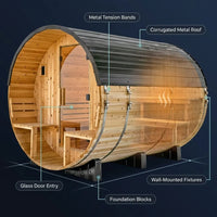 Backyard Discovery Paxton 4-6 Person Traditional Cedar Outdoor Barrel Sauna with Electric Sauna Heater, Front Porch, Sauna Rocks, Dry Heat, Steam Sauna, LED Lights, Wi-Fi Panel, Sauna Accessories — How It Works