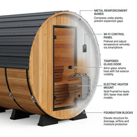 Traditional Cedar Barrel Sauna Built for Year-Round Use, 4-6 Person, 9kW Electric Heater, WiFi Control — How It Works