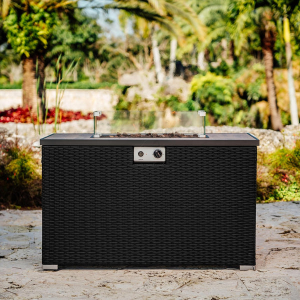 Outdoor Fire Pit Table Built for Backyard Gatherings, 50000 BTU Propane, Tempered Glass Shield, Lava Rocks