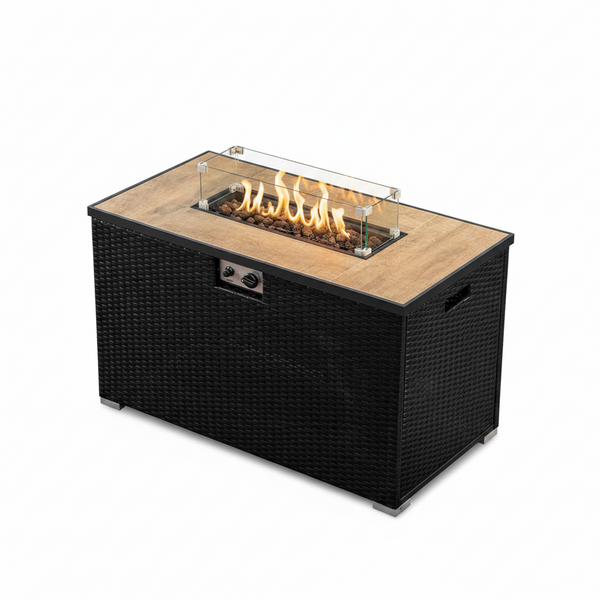 Outdoor Fire Pit Table Built for Backyard Gatherings, 50000 BTU Propane, Tempered Glass Shield, Lava Rocks