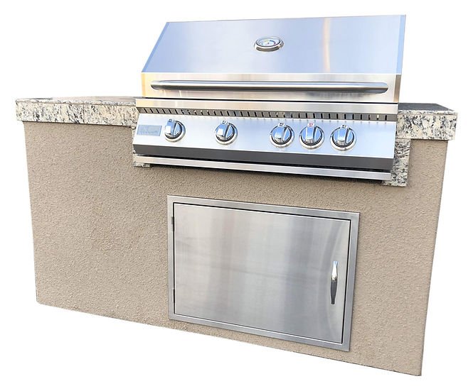 The 5' Maldives BBQ Island with Built In 4 Burner BBQ Grill and Access Door - Outdoor Elevate - Kokomo Grills - BBQ Island
